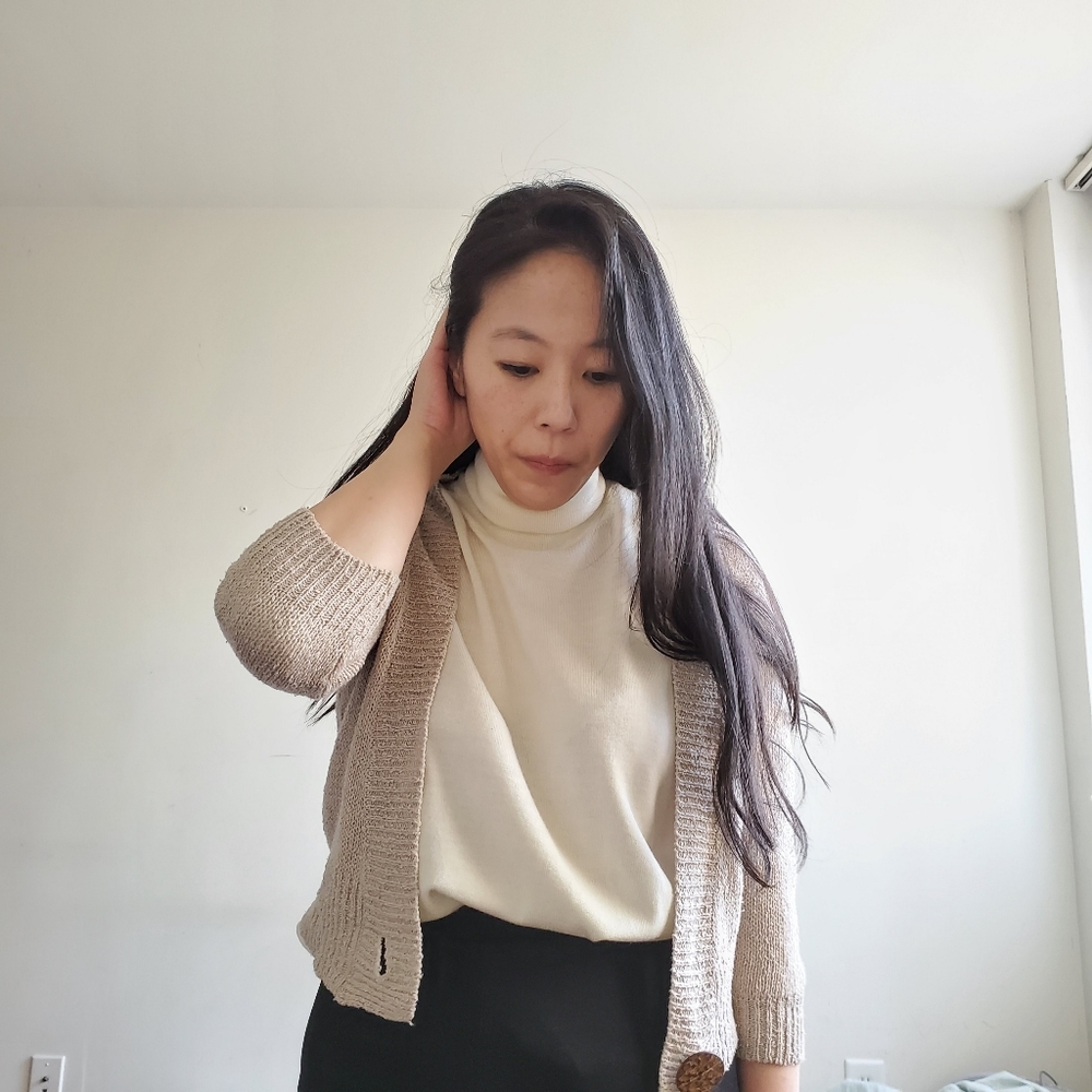 Beige Knit Quarter Sleeve Cardigan